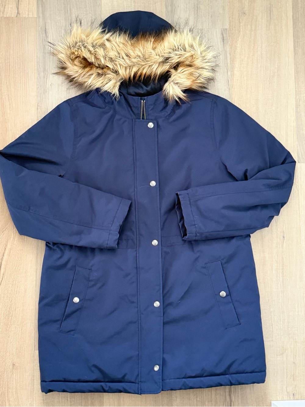 J. Crew Navy Puffer with Faux-Fur Trim Warm Quilted Full Zipper Women’s Jacket